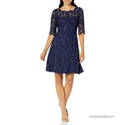 Eliza J Women's Quarter Length Sleeve Lace Fit and Flare Dress