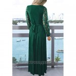 Kranda Womens Vintage Floral Lace Long Sleeve Faux Wrap V Neck Party Long Maxi Dress