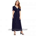Milumia Women's Button Up Split Flowy Short Sleeve Plain A Line Party Maxi Dress